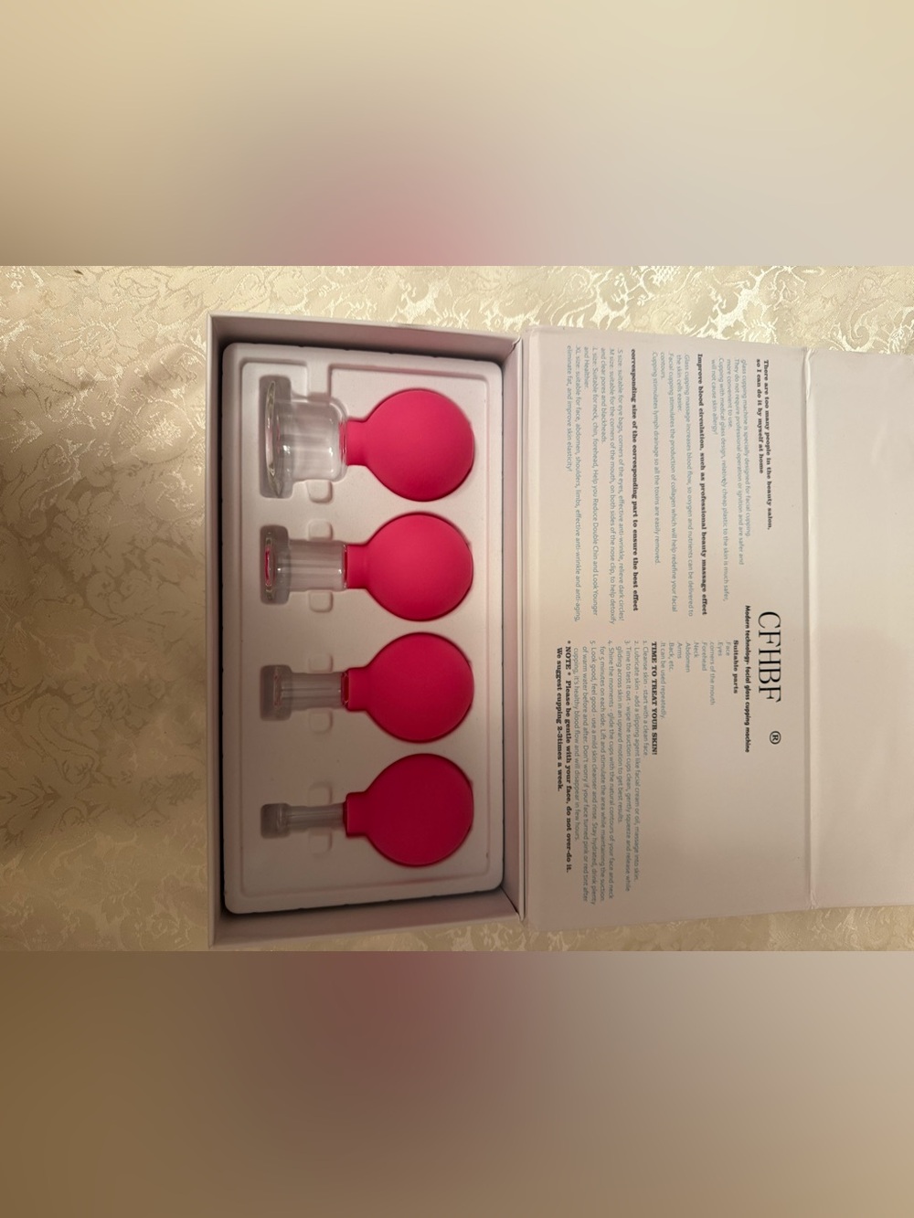 CFHBF brand facial cupping therapy set four glass cups with red silicon bulbs
